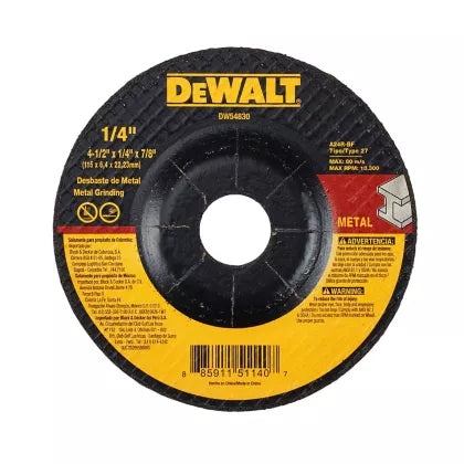 Disco Abrasivo Desbaste Metal 4 1/2 X 1/4 Ref DW44830 Modelo DW54830