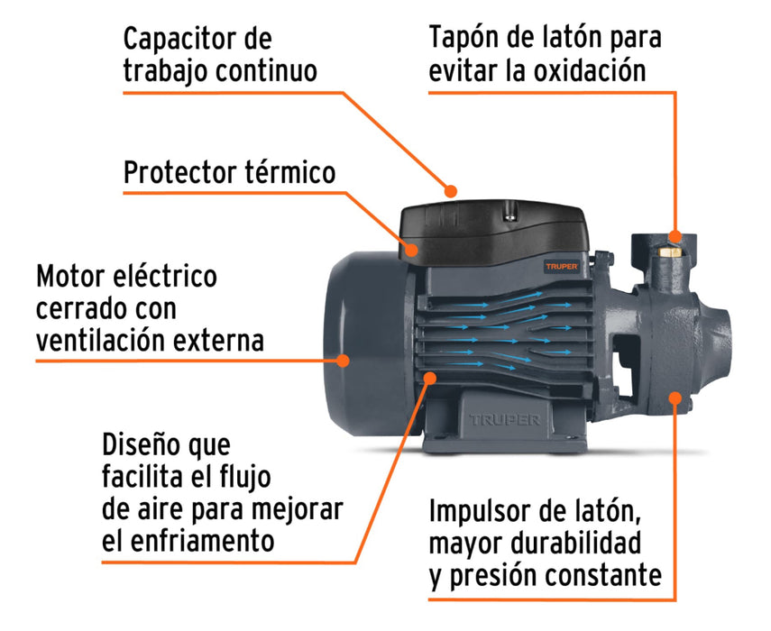 Bomba periférica 1/2 HP, altura máxima 40 m, Truper