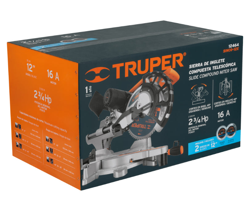 Sierra de inglete 12" de 2000 W telescópica compuesta