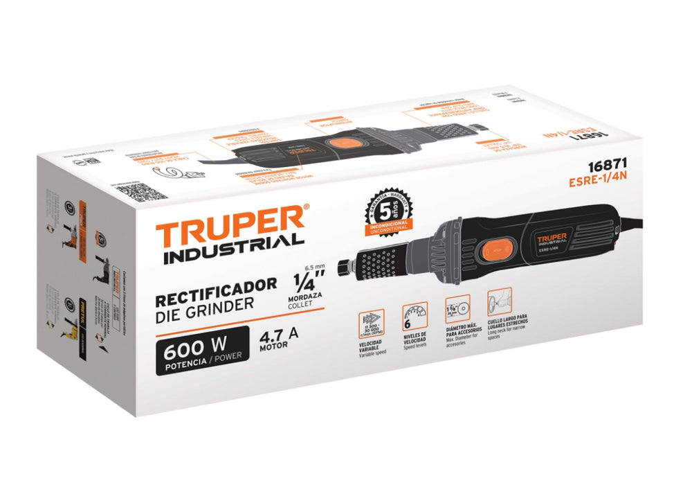 Esmeril recto (rectificador) 1/4" 600W, TRUPER INDUSTRIAL