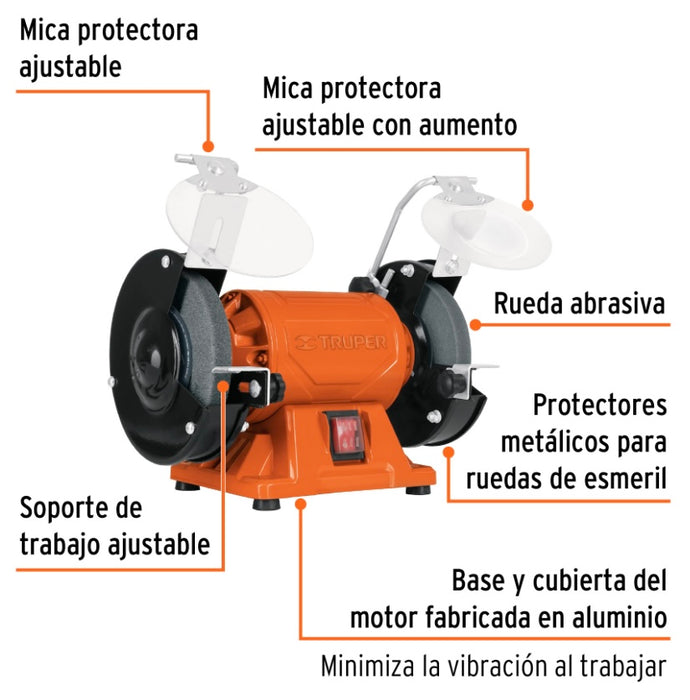 Esmeril de banco de 6" de 1/2 HP, Truper